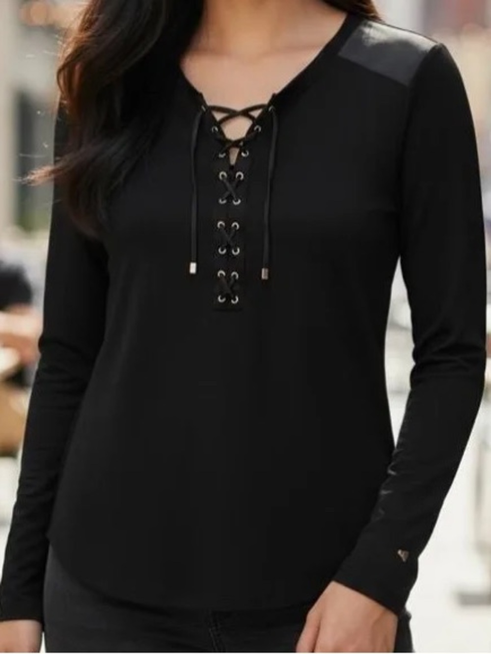 Ralph Lauren Black Lace-Up Long Sleeve Tee NWOT